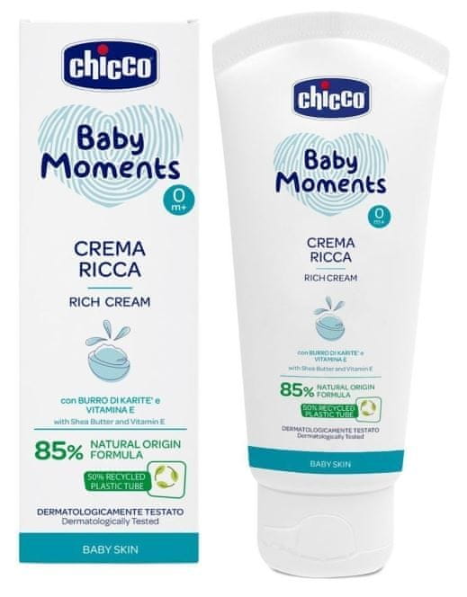 Chicco vyživující krém Baby Moments 85% přírodních složek 100 ml, 0m+